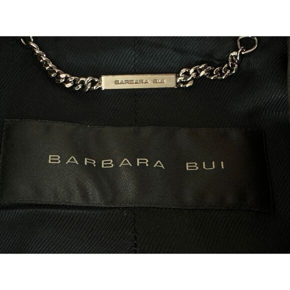 Barbara‎ Bui Leather Trim Blazer 40 US 8 Flaw* Long Sleeve Lined V-neck Jacket - Picture 6 of 16